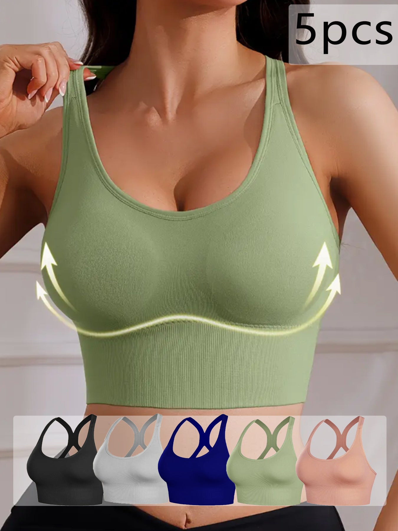Women's X-Back Sports Bra 5-Pack – Wire-Free High Support Workout Bra with Removable Pads, Breathable Polyamide Fabric, Adjustable Straps for Yoga, Gym & Outdoor Activities, 10 Colors