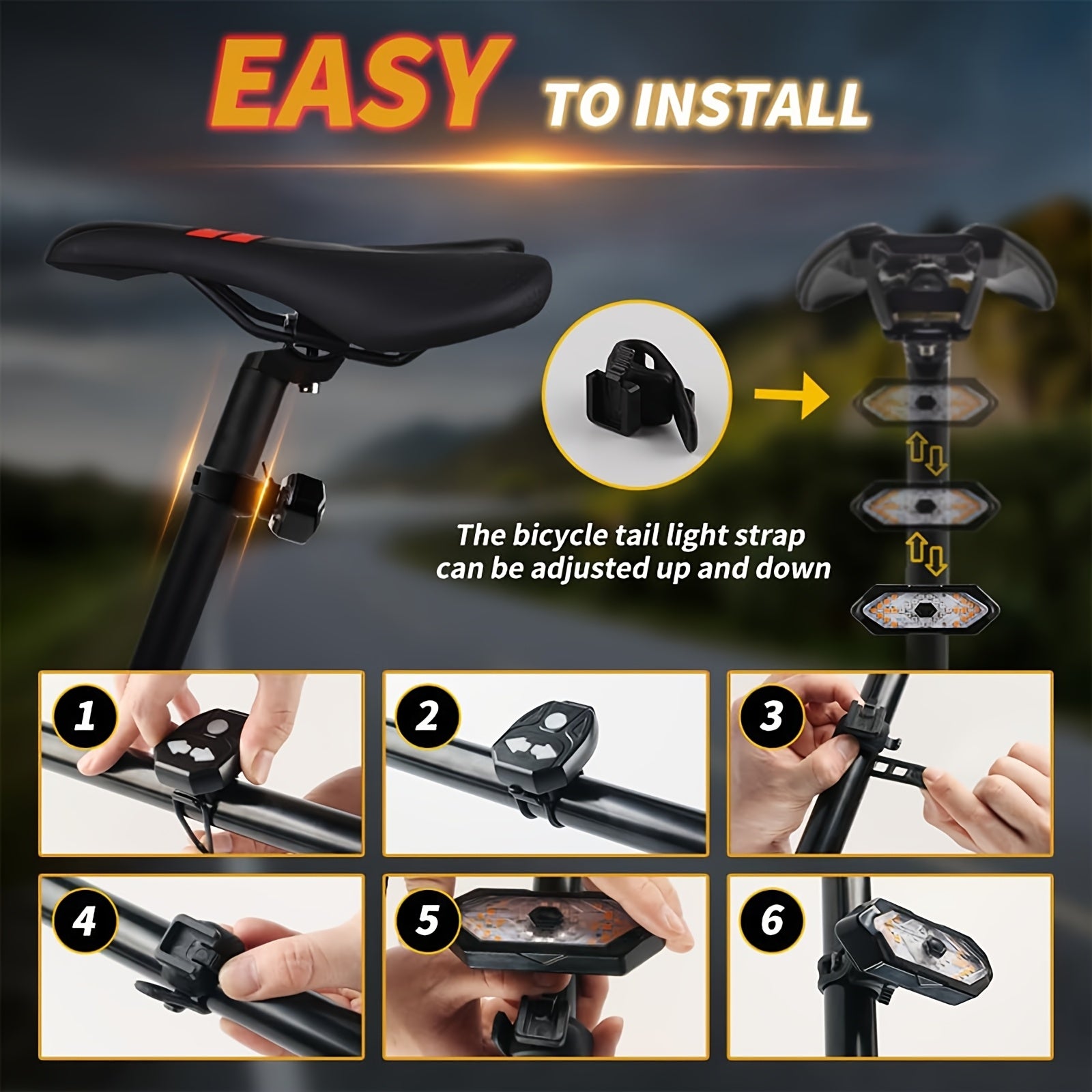 Bike Tail Light with Turn Signals & Wireless Remote – USB Rechargeable 120 Lumen LED Rear Safety Light for Road Mountain Cycling Adults Kids Men Women