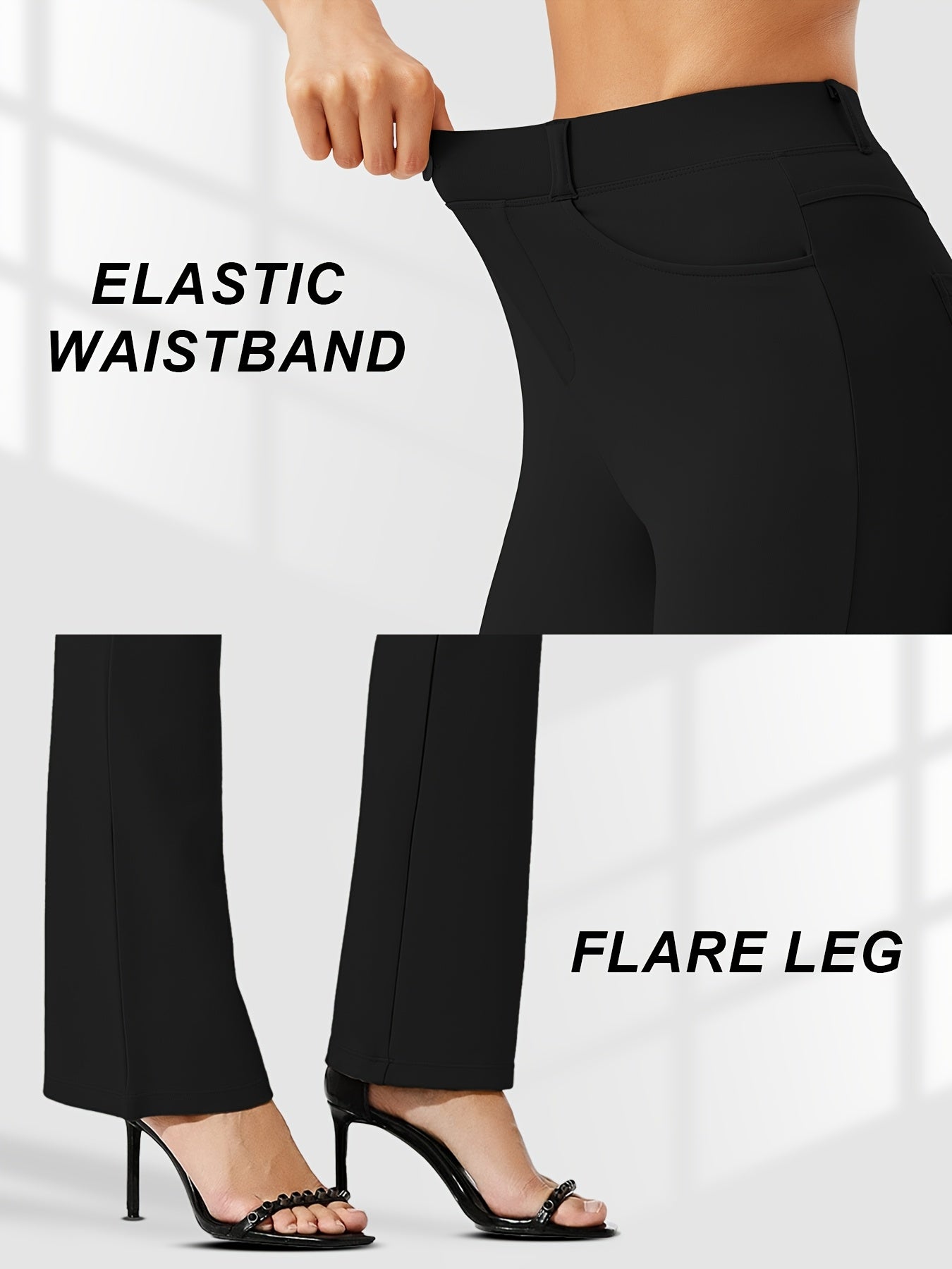 Women's Flare Leg Yoga Pants with 4 Pockets – High Waist Tummy Control Stretch Work Dress Slacks, Soft Nylon Spandex Fabric for Yoga Office Casual Daily Wear, S-XXL