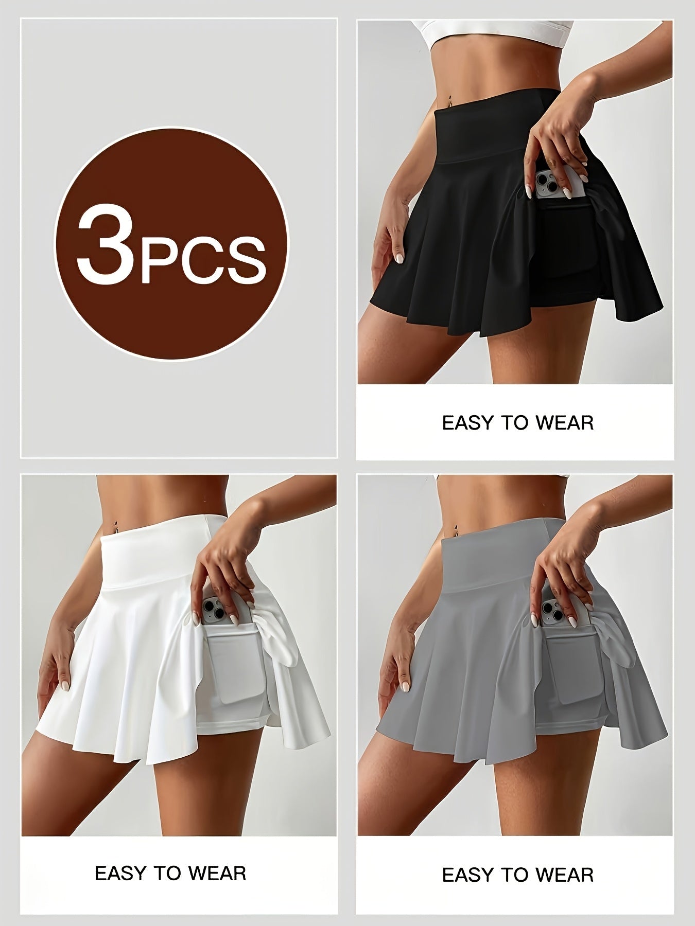 Women's High Waist Tennis Skort with Built-In Shorts & Pockets – Pleated Quick-Dry Athletic Skirt for Gym, Pickleball & Golf, Sizes S-XXL, 3 Colors