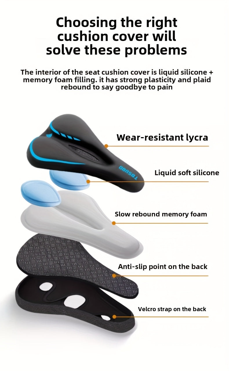 Padded Bike Seat Cover Sponge Cushion – Breathable Perforated Saddle Cover for Road & Mountain Bicycle, Easy Slip-On Comfort Cycling Accessory (Black, Red, Blue, Grey, Pink)