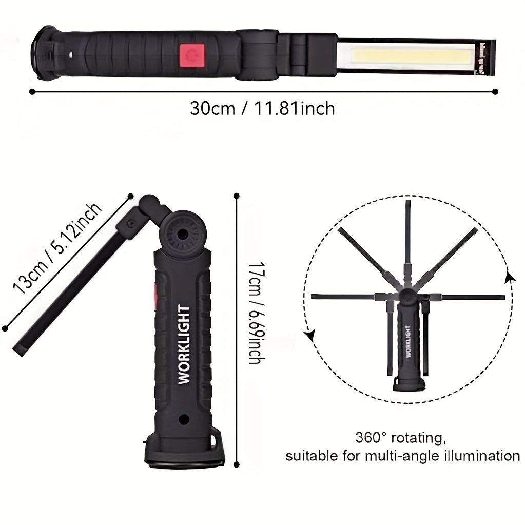 COB LED Rechargeable Work Light with Magnetic Base Multi-Pack - Portable Hanging Flashlight for Camping Garage Yard Emergency - Solar Front Mini Work Light Combo Sets