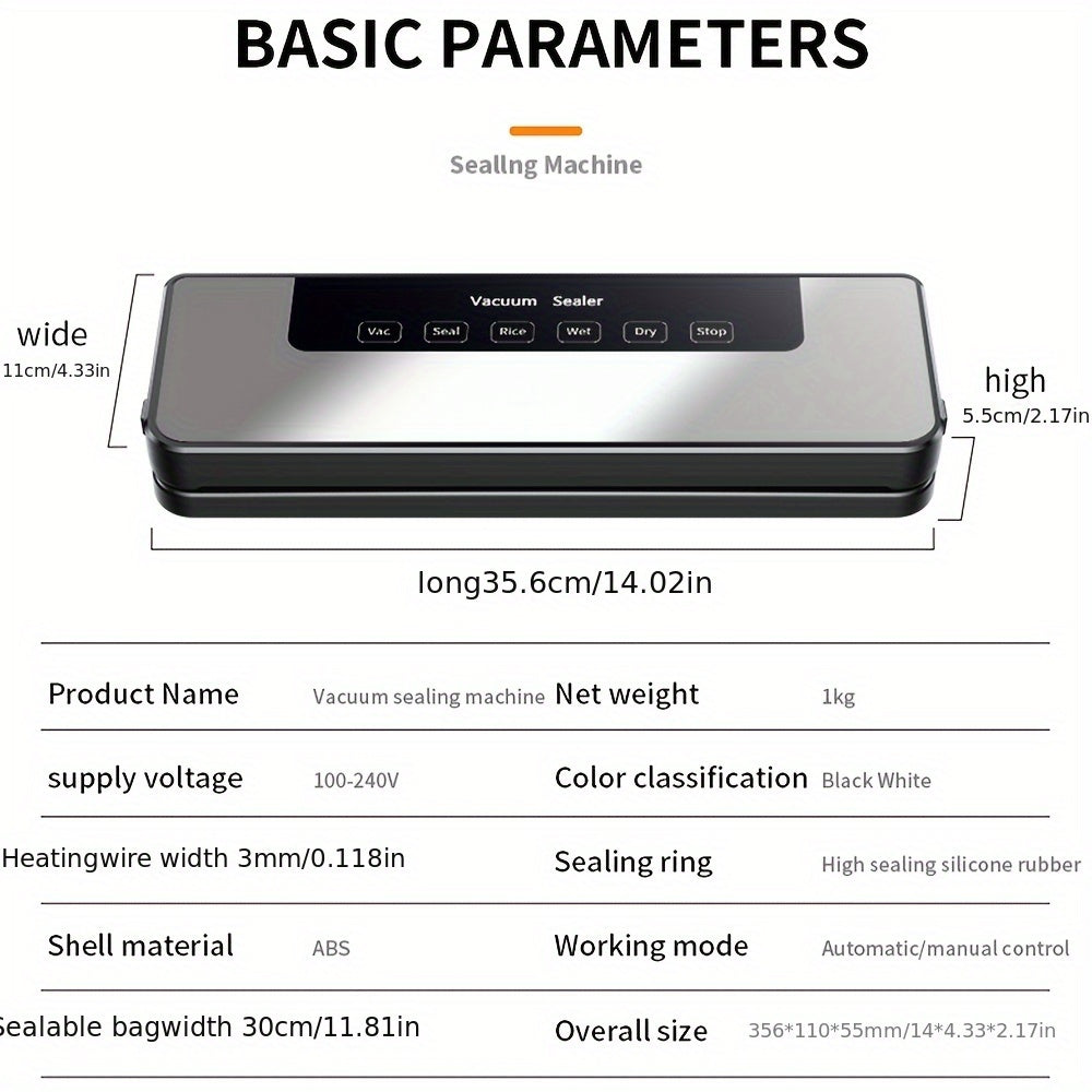 Vacuum Sealer Machine 65KPA 6-in-1 with 40 Bags, Wet & Dry Mode Automatic Food Vacuum Sealing Machine for Food Storage & Preservation, Commercial & Household Kitchen Food Saver