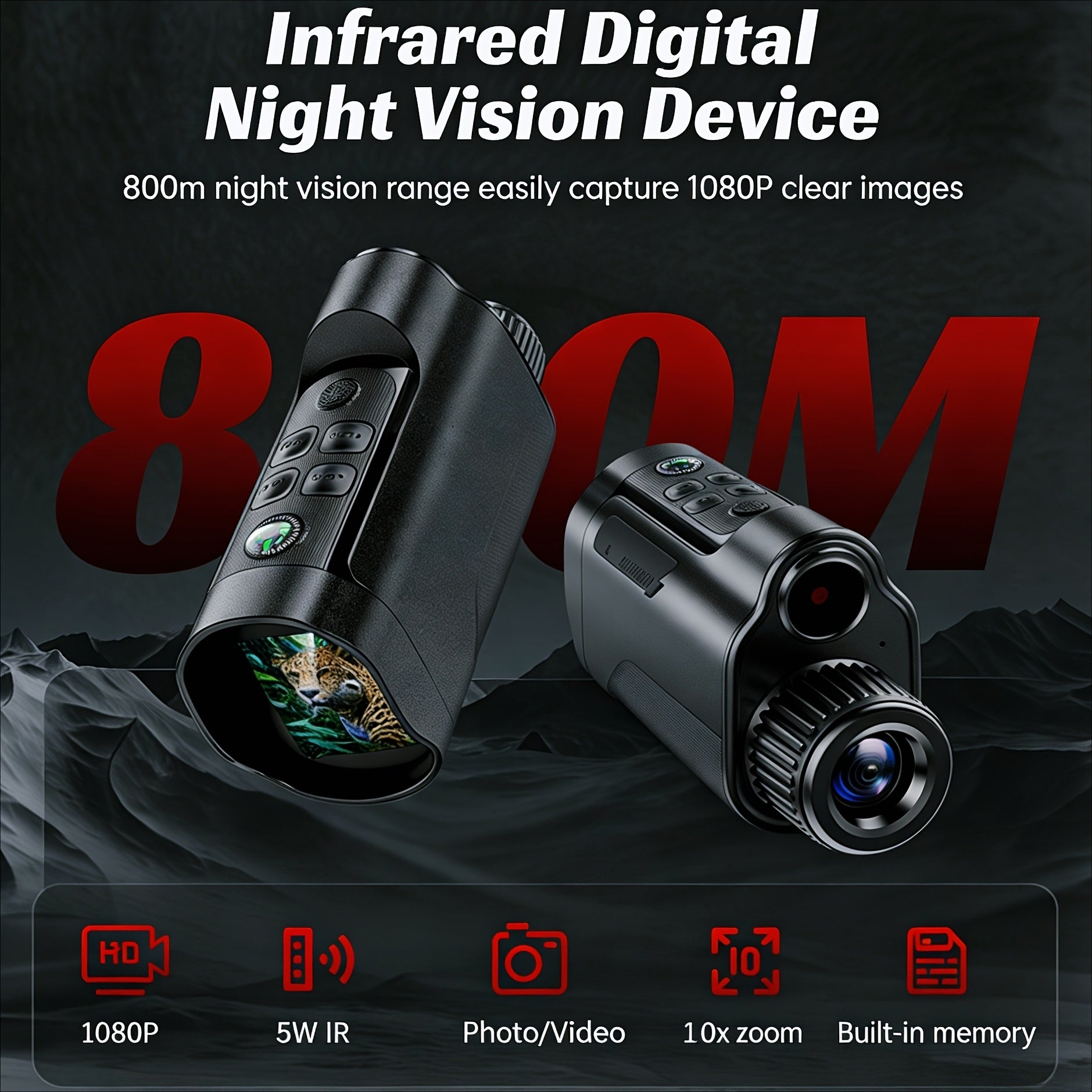 Night Vision Goggles 1080P Monocular 5W Infrared 10x Digital Zoom 2600ft Range 2700mAh Battery 2 inch HD Display for Hunting Camping Wildlife