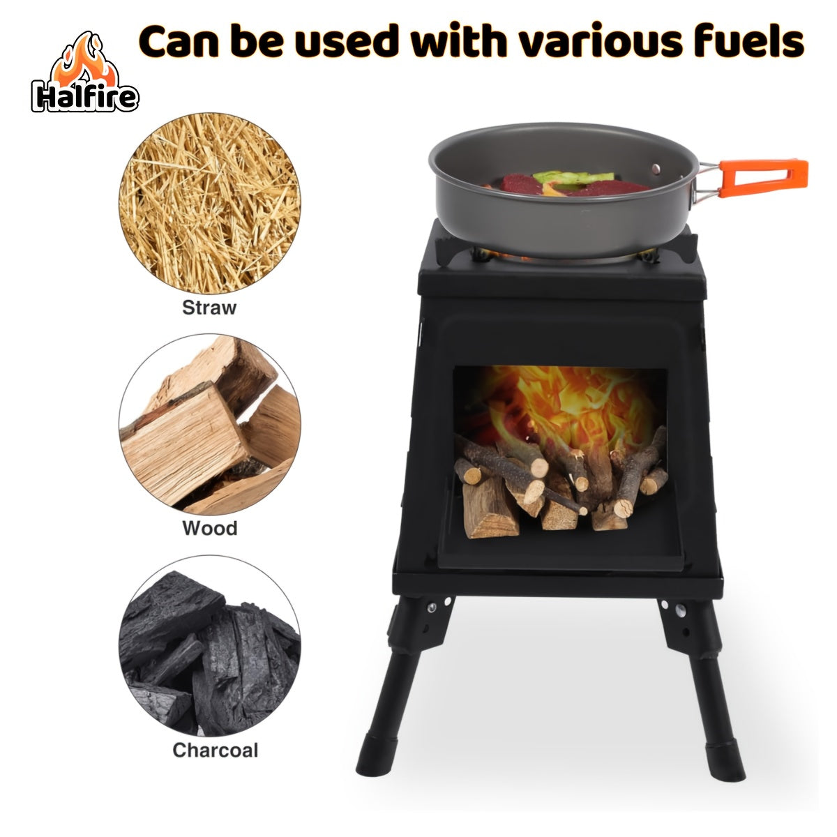 Portable Wood Burning Camp Stove – Heavy-Duty Iron Campfire Stove with Sturdy Legs & Air Vents for Hiking, Backpacking, BBQ, Picnic & Travel, No Electricity Needed