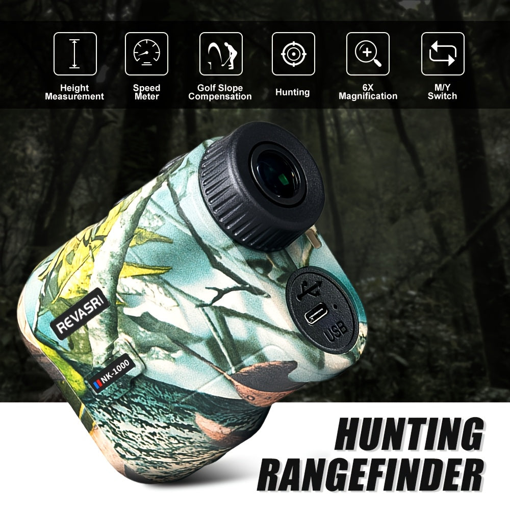 1000M Laser Rangefinder Golf Hunting Rangefinder Monocular Slope Compensation Flagpole Lock Speed Scan Mode USB Rechargeable Camouflage Outdoor