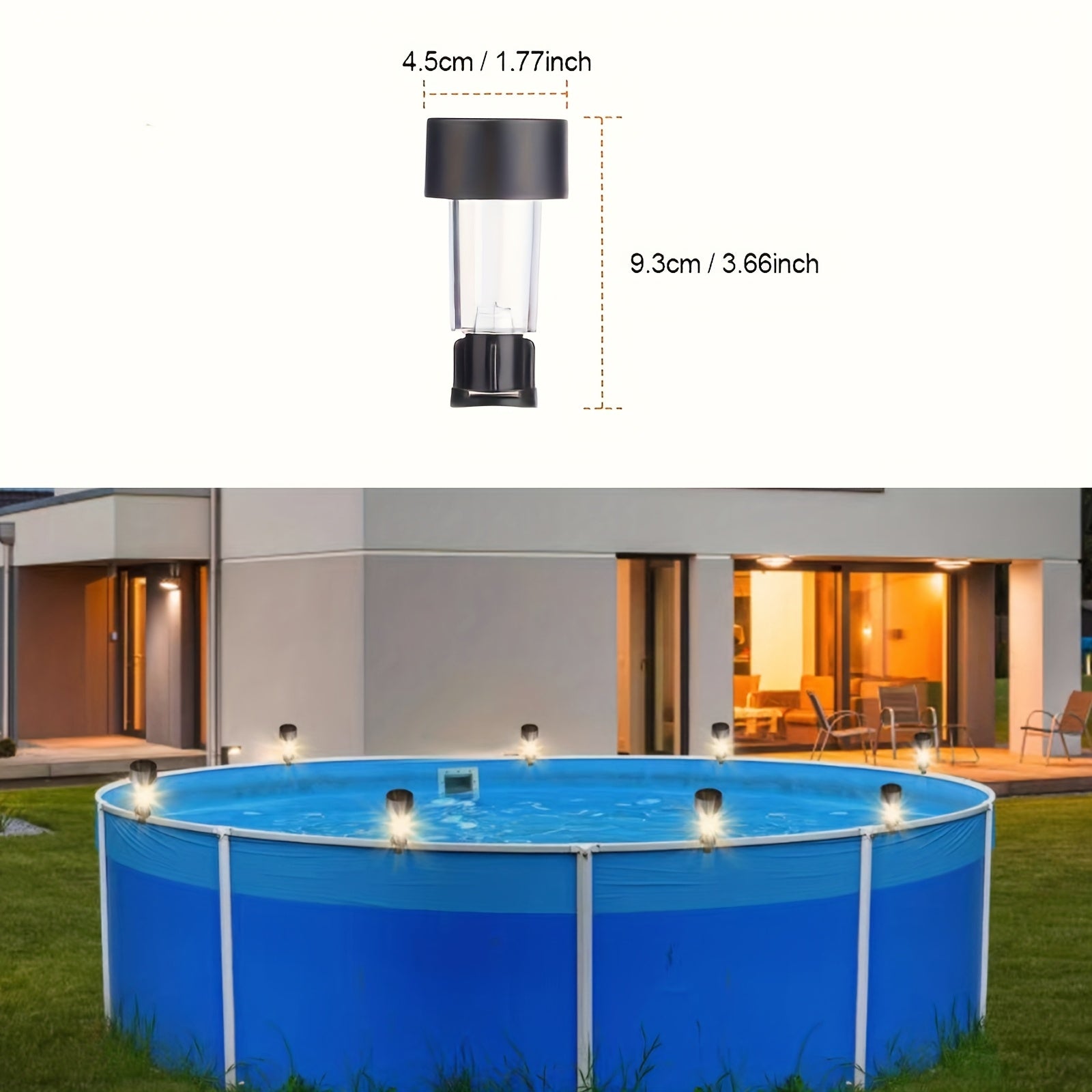 Solar Swimming Pool Lights 6-Pack - Dimmable LED Warm & White Light, Reinforced Straps for Above-Ground Pools, Outdoor Garden Wall Decoration, High-Efficiency Solar Powered