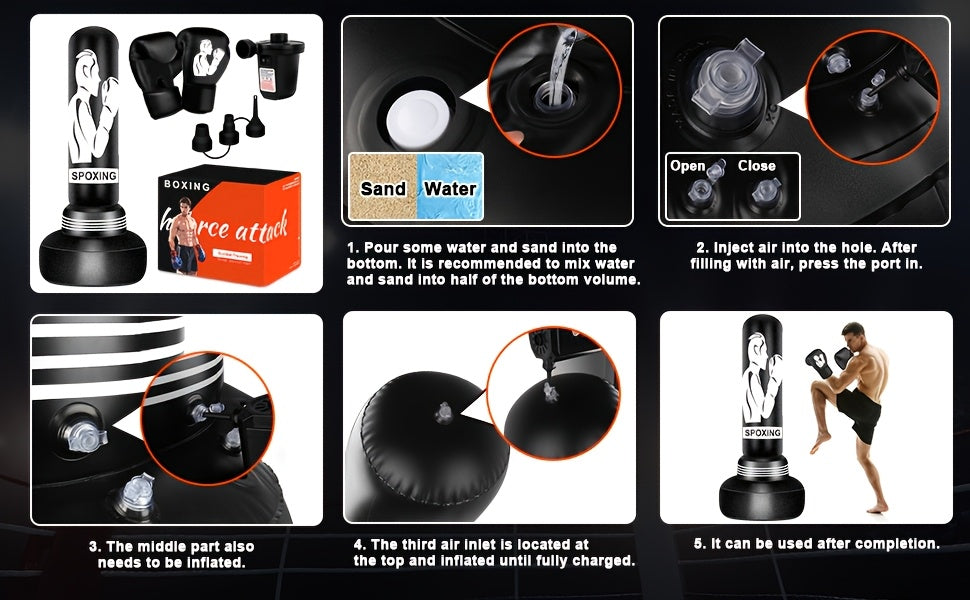 Freestanding Punching Bag with Stand 70 Inch Heavy Boxing Bag with Boxing Gloves Electric Air Pump Inflatable Training Bag for Adults Men Women Teens MMA Muay Thai Fitness Home Gym