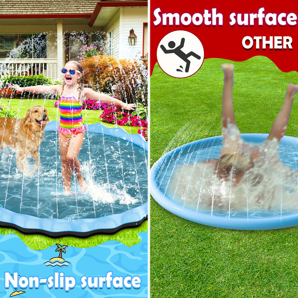 Sprinkler Splash Pad Water Play Mat for Kids & Pets – Slip-Resistant 90-110 Inch Thick Durable Portable Outdoor Summer Backyard Fun Garden Hose Splash Zone