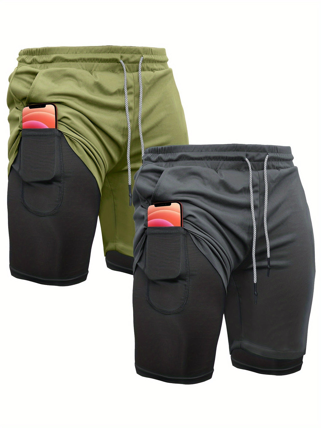 Men's 2-in-1 Running Shorts with Compression Liner – 7 Inch Quick-Dry Workout Shorts for Gym, Yoga & Outdoor Sports, Sizes S-XXL, 3 Colors
