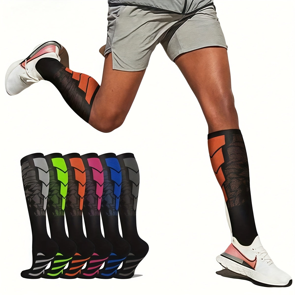 Compression Sports Socks 6-Pack Unisex Breathable Moisture-Wicking – Polyester Knit Athletic Socks for Basketball Football Running Hiking Outdoor Sports, S/M & L/XL