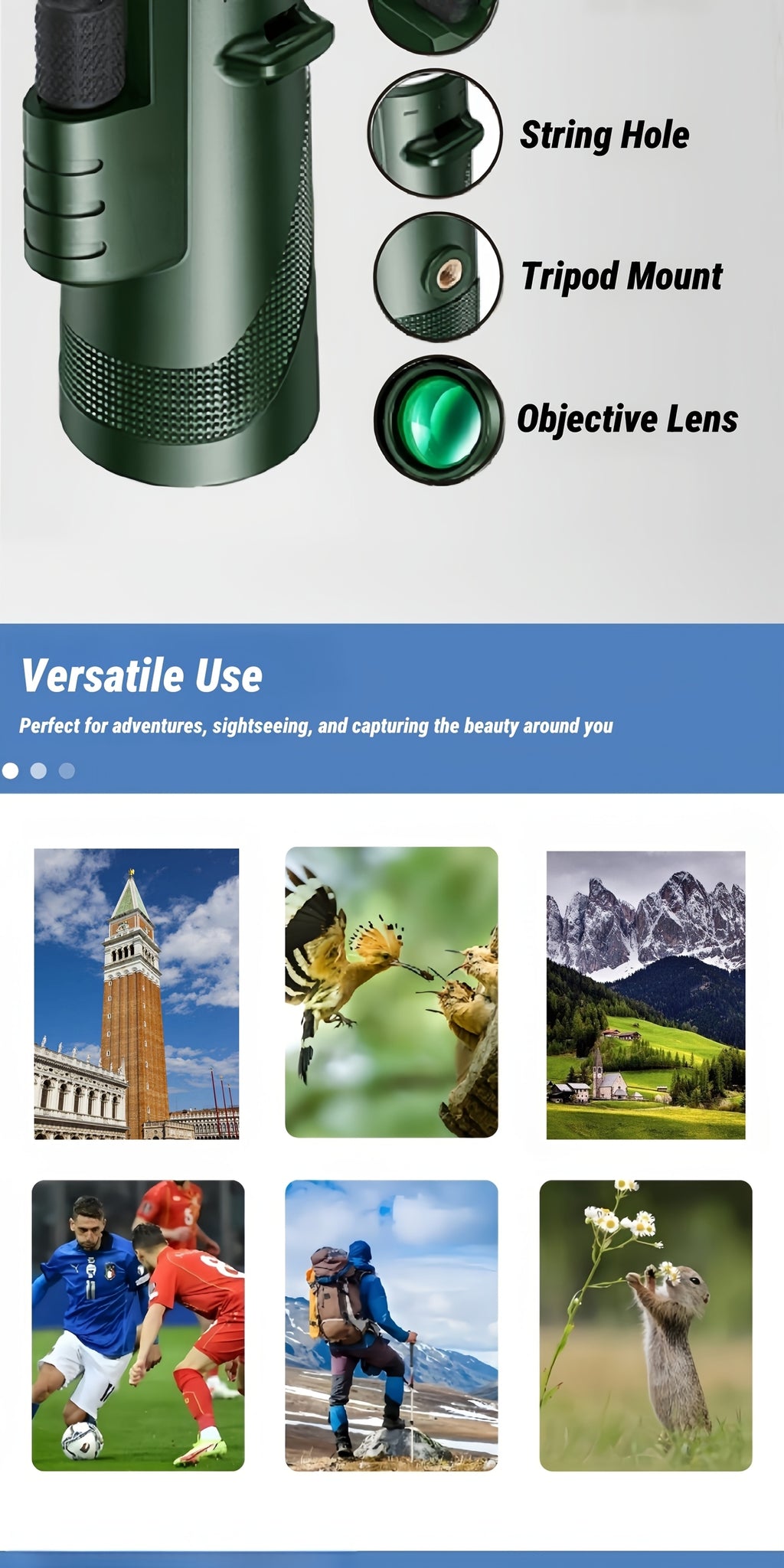 10x42 Monocular Telescope with Phone Adapter & Tripod HD FMC Lens Compact Portable Scope for Bird Watching Wildlife Hiking Camping Concerts Sports
