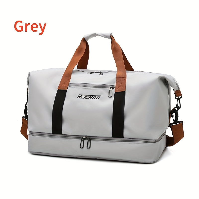 Dry Wet Separation Travel Bag for Women – Large Capacity Herringbone Gym Yoga Fitness Bag, Overnight Weekend Tote Handbag for Leisure Outdoor Travel & Sports