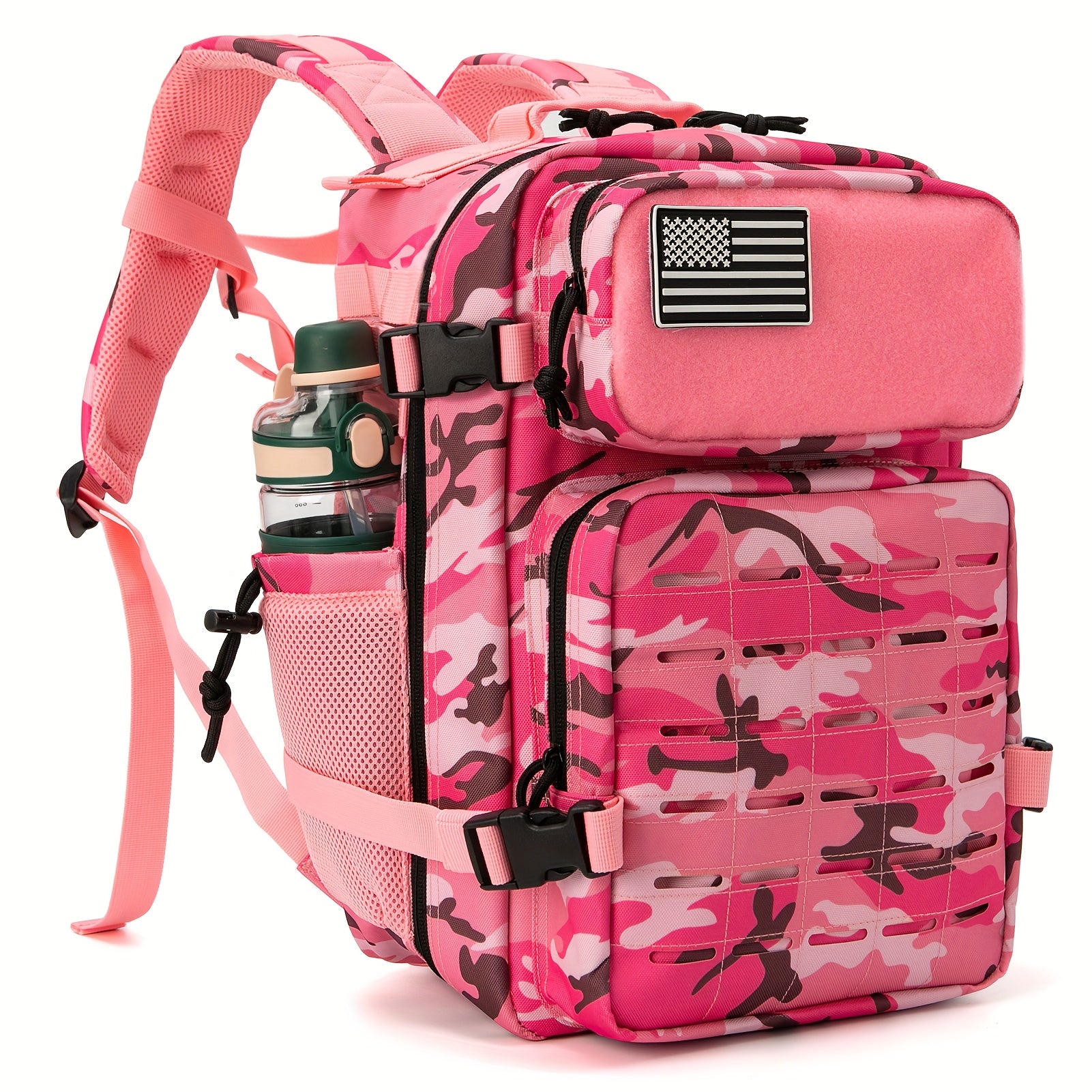 Tactical MOLLE Backpack 6.6 Gal – 180° Flat Open Hiking Camping Daypack with Laptop Compartment & Dual Cup Holders, Heavy-Duty Gym Sports Travel Bag | 9 Colors