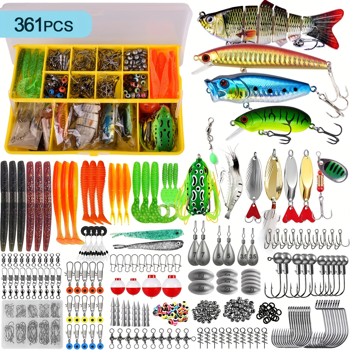 Fishing Lures Kit 78-361 Pieces – Freshwater Bass Trout Salmon Tackle Box with Spoon Lures, Soft Plastic Worms & Fishing Accessories for Beginners & Experienced Anglers