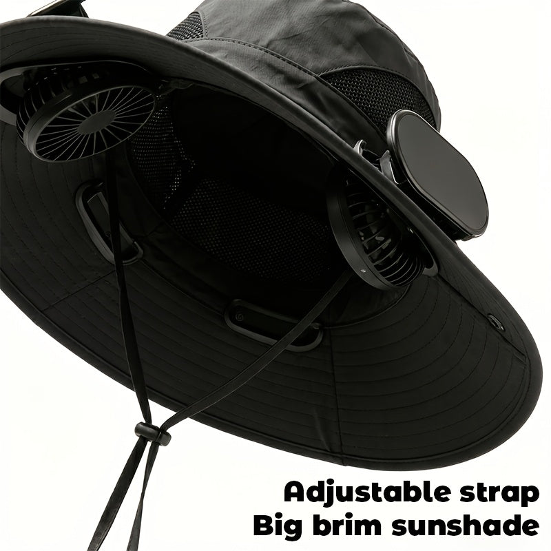 Sun Hat Men Wide Brim with 2 Fans Breathable Fishing Hat UV Protection for Outdoor Camping Hiking Beach Summer