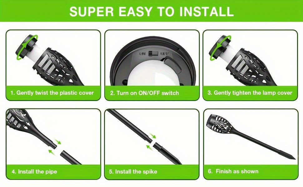 Solar Flame Torch Lights Outdoor - Flickering Flame Effect, IP65 Waterproof, Auto Dusk-to-Dawn, 750mAh Solar Powered Garden Stake Lights for Yard, Lawn, Patio & Pathway - 4/8/12 Pack
