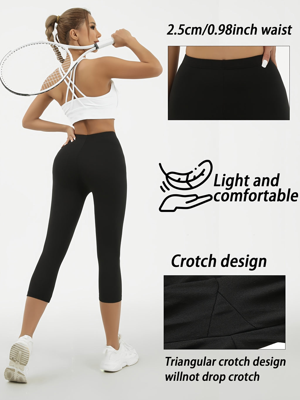 Women's Capri Leggings 5-Pack High Elastic Non-See-Through Athletic Workout Pants - Squat Proof Yoga Running Gym Capris - Soft Stretch Knit Solid Color XS S M L XL XXL Spring Summer Fall