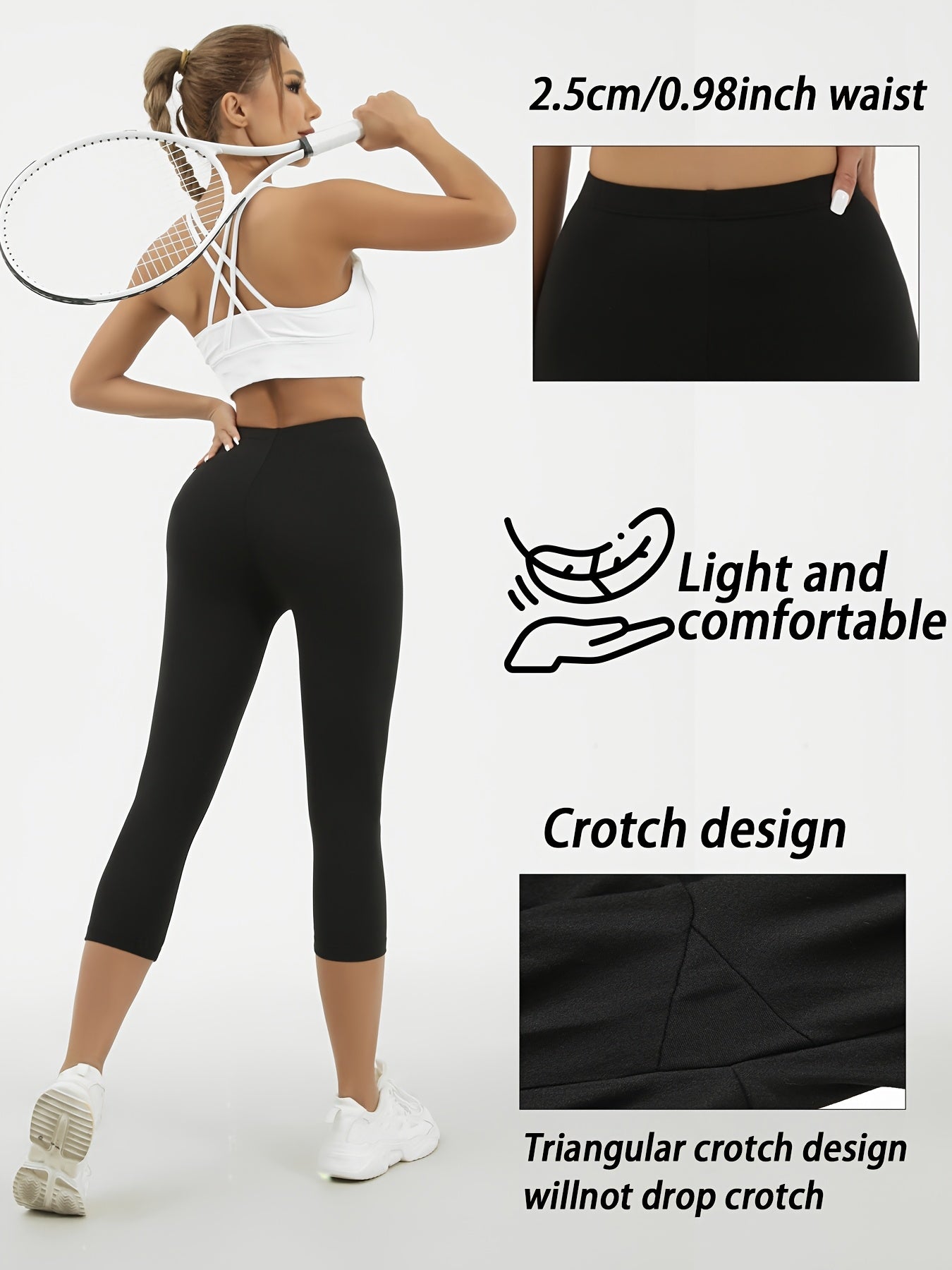 Women's Capri Leggings 5-Pack High Elastic Non-See-Through Athletic Workout Pants - Squat Proof Yoga Running Gym Capris - Soft Stretch Knit Solid Color XS S M L XL XXL Spring Summer Fall