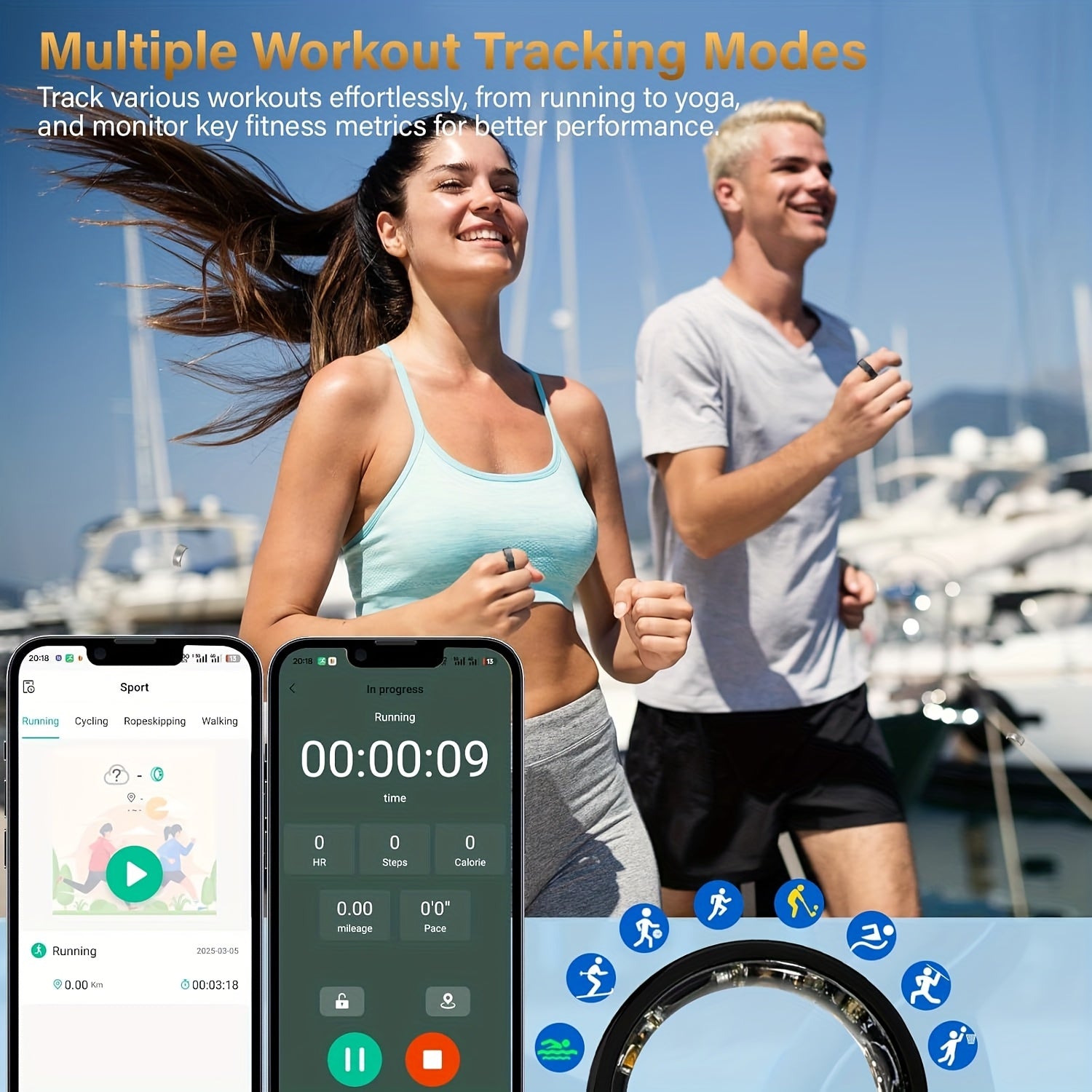 Smart Health Ring with Sleep Tracking – Wearable Fitness Ring with Pedometer, Calories, Distance & HRV Monitoring, Bluetooth 5.3, Waterproof, Compatible with iPhone & Android, Sizes #7-#13