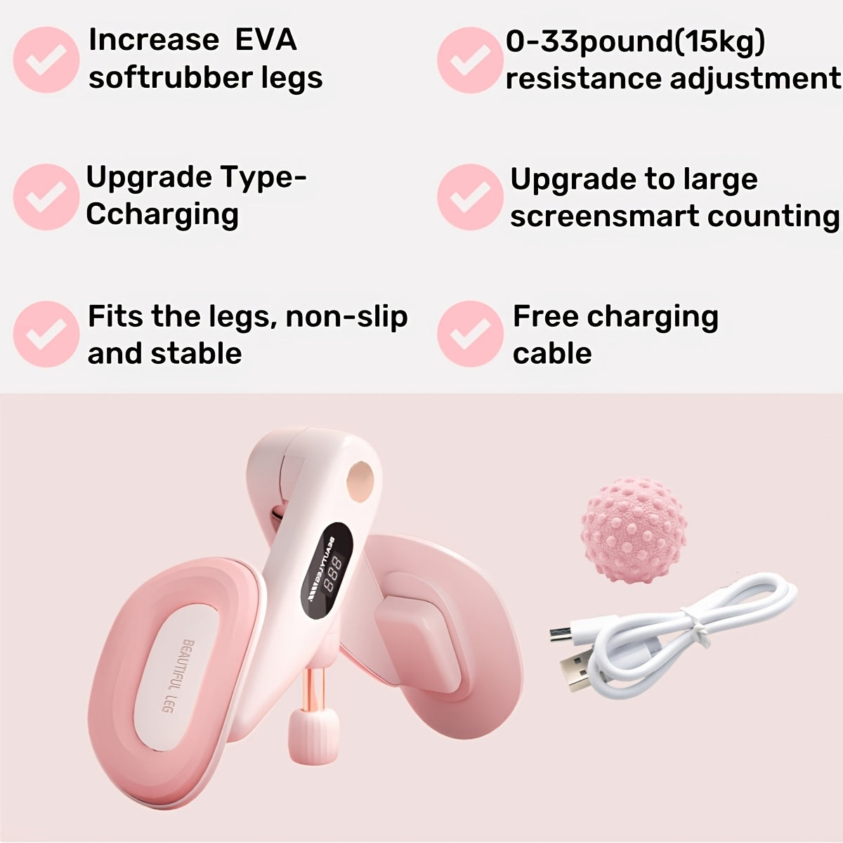 Pelvic Floor Trainer Hip & Thigh Toner with Rep Counter – Adjustable Resistance Inner Thigh Glute Exerciser for Women Home Fitness Postpartum Recovery – With Massage Ball & Resistance Bands