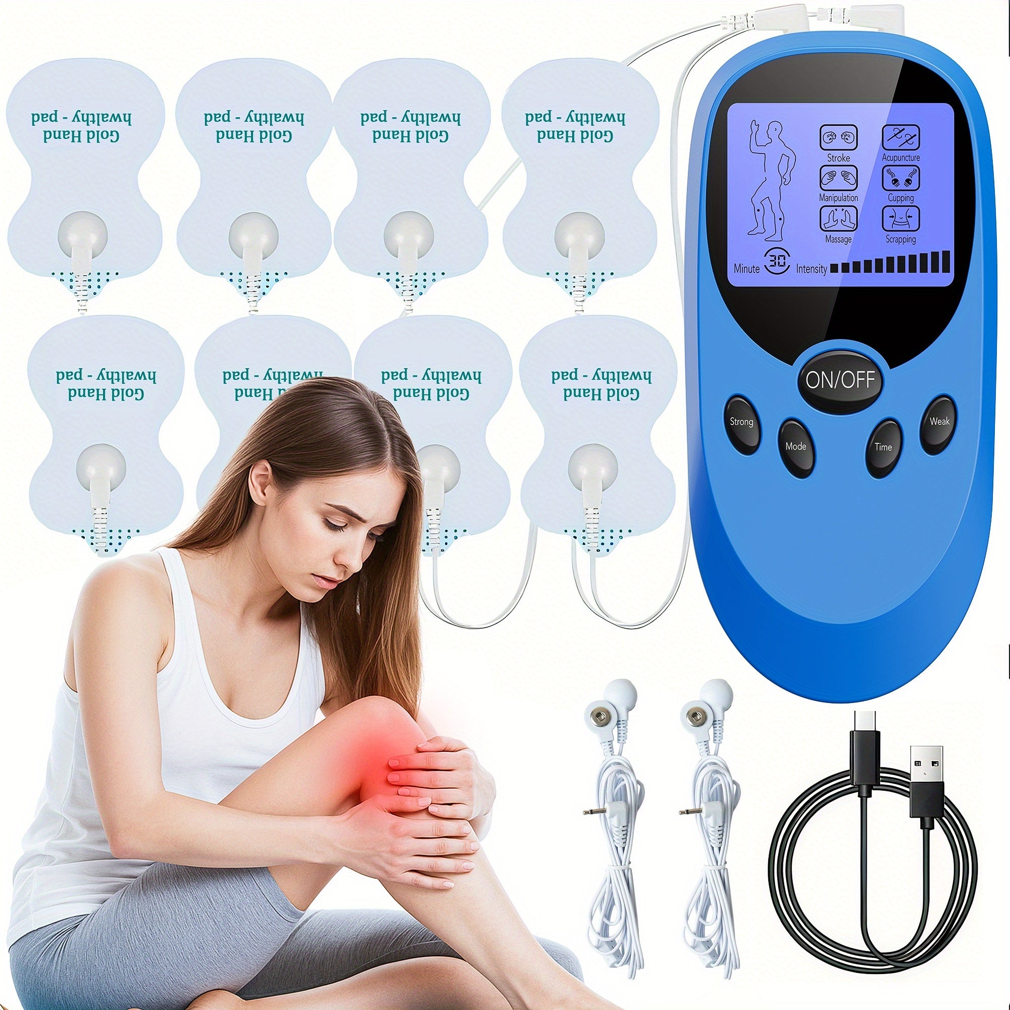 TENS EMS Dual Channel Muscle Relief Pulse Massager - 8 Electrodes, 6 Modes, Pain Relief for Shoulders, Back & Knees, Portable Electric Muscle Stimulator for Recovery & Relaxation