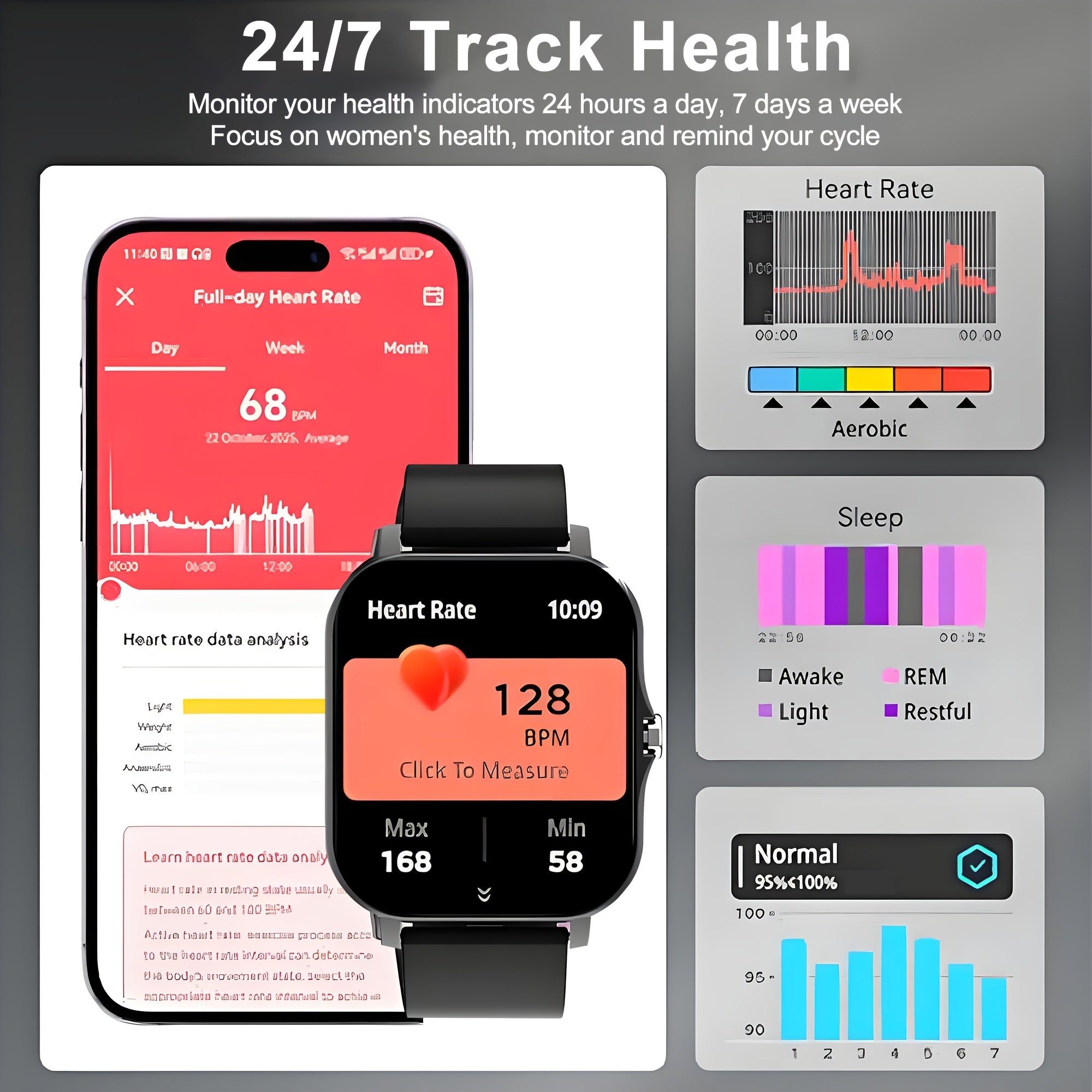 Smart Watch for iPhone & Android with Wireless Calls – HD 1.52" Full Touch Screen Fitness Tracker, Music Control, Message Alerts, Luminous Display, Silver Black Gold Pink, Single & Dual Strap