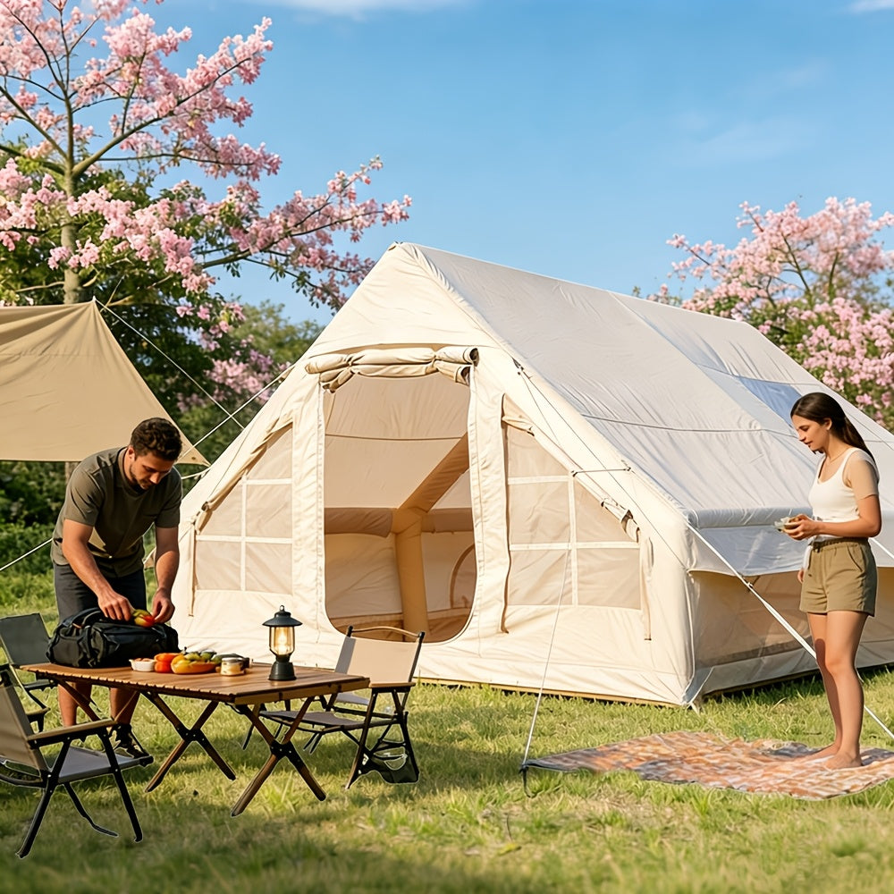 Inflatable Glamping Tent for 4-6 Person – 4-Season Large Luxury Air Tent with Optional Skylight & Stove Jack, Manual Pump Included, Windproof Family Camping Shelter (6.3-12 sqm)