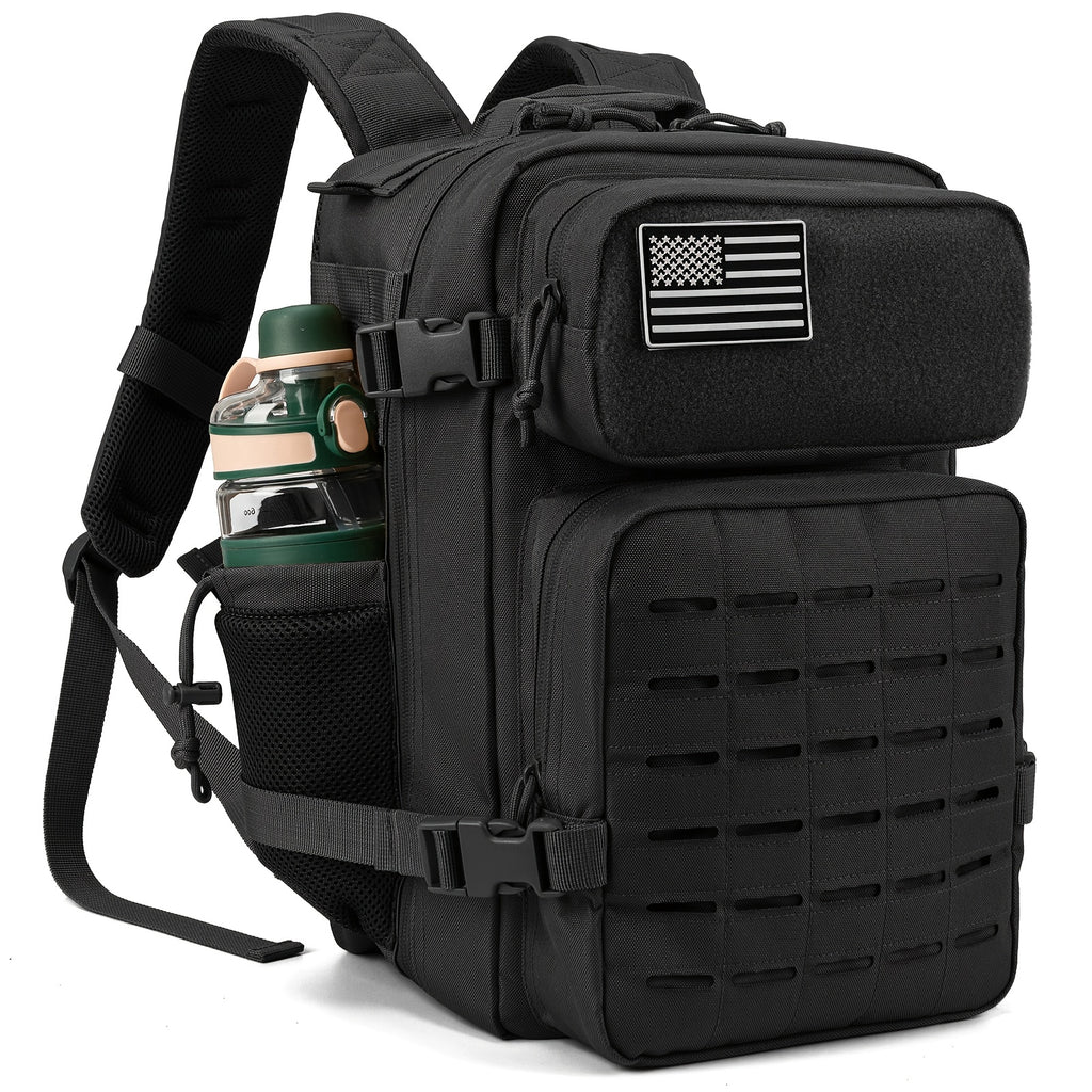 Tactical MOLLE Backpack 6.6 Gal – 180° Flat Open Hiking Camping Daypack with Laptop Compartment & Dual Cup Holders, Heavy-Duty Gym Sports Travel Bag | 9 Colors