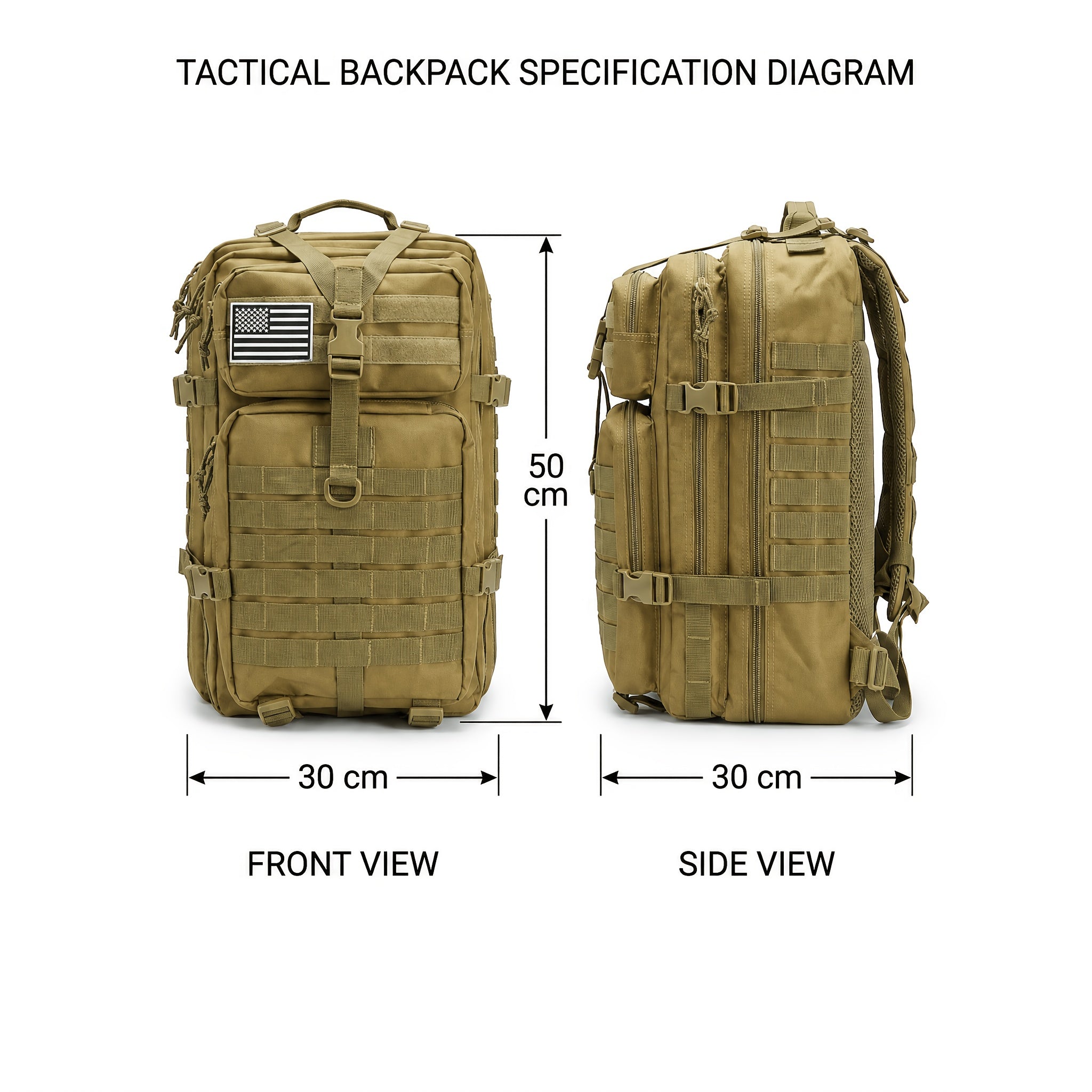 Tactical Backpack 45L MOLLE Rucksack 900D – 17" Laptop Compartment Multi-Pocket Expandable 3-Day Pack for Hiking Camping Traveling – Military Style Daypack Gift for Men Dad