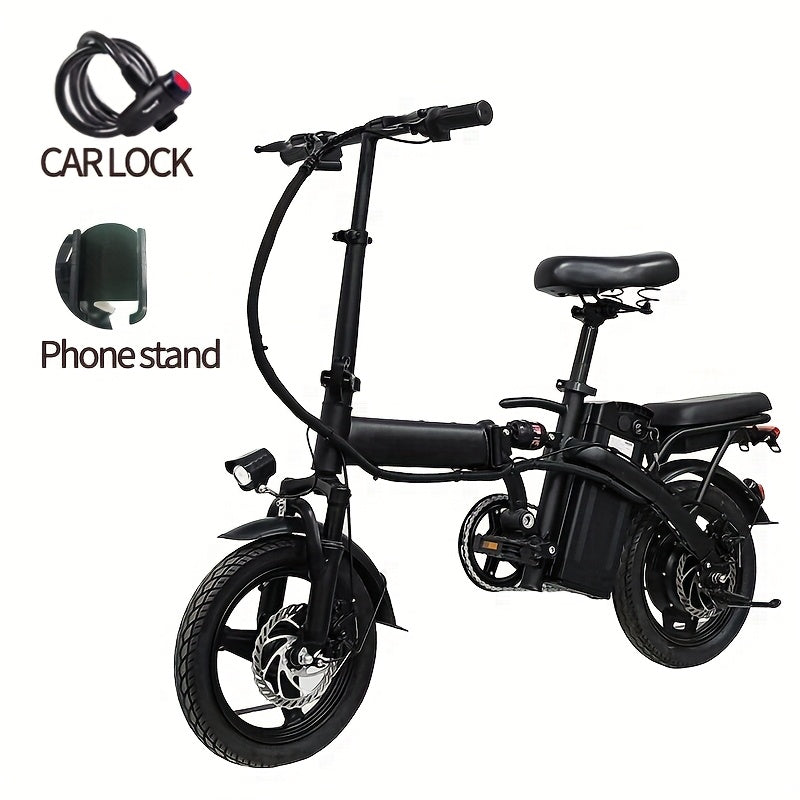 14 Inch Foldable Electric Bicycle for Adults 19MPH 48V Lithium Battery 18-28 Mile Range 330 LB Capacity Portable Folding E-Bike for Urban Commuting Outdoor Cycling - Optional Lock Phone Holder Basket