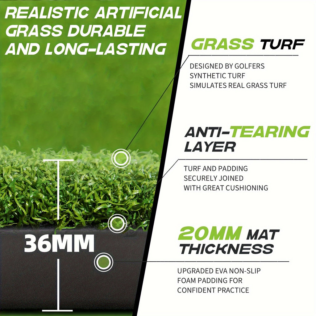 Golf Hitting Mat 5x3ft 21mm & 5x4ft Dual-Turf 31mm – Indoor Outdoor Practice Mat with Balls Tees Gift for Golfers
