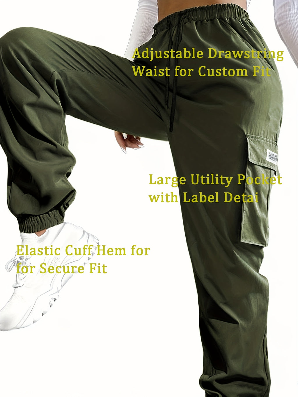 Women's Cargo Pants with Zippered Pockets – Elastic Drawstring Waistband, Large Pocket Casual Outdoor Trousers for Hiking, Travel & Everyday Wear, XS-XXL