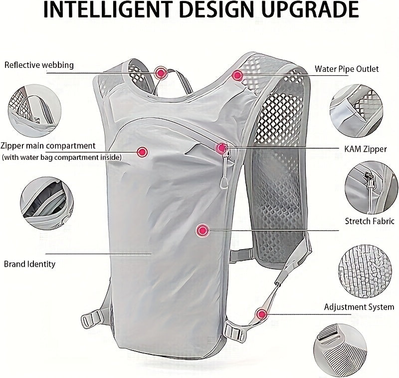 Breathable Hydration Vest Backpack for Running Cycling & Hiking – Lightweight Water Bag Sports Vest for Trail Marathon Triathlon Off-Road, Unisex Men & Women, Gray & Black