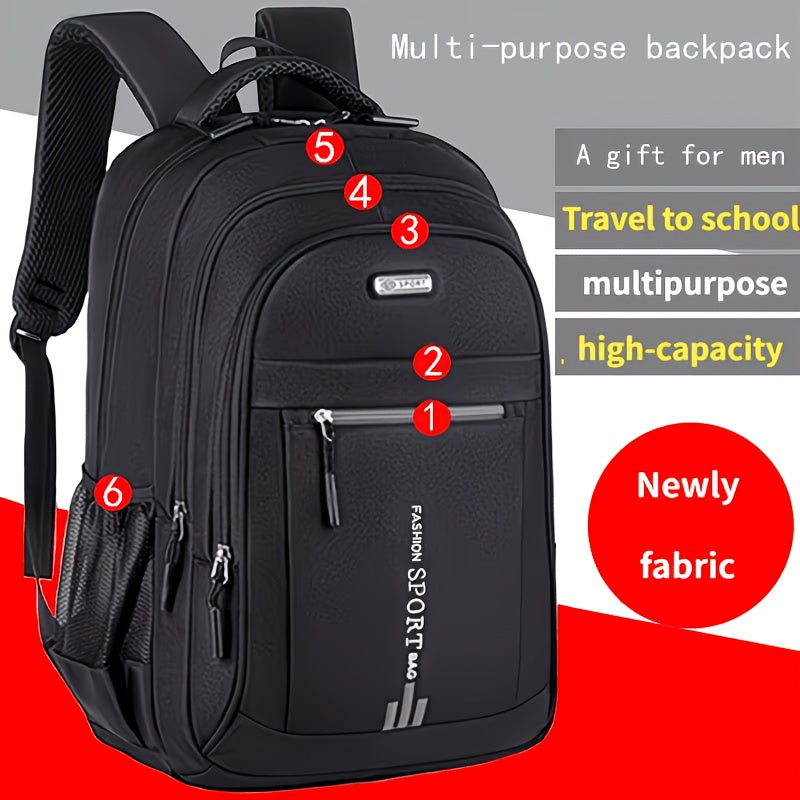 Men's Large Capacity Travel Backpack 3-Piece Set – Durable Nylon, Multi-Compartment Business & Campus Bag with Adjustable Straps, Black Laptop Backpack for Men