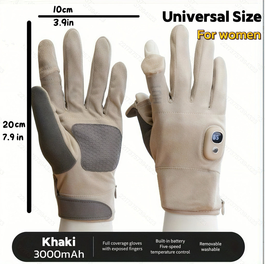 Electric Heated Gloves 3000mAh Rechargeable Hand Warmer Gloves Detachable Fingers 3 Heat Settings Washable Battery Heated Gloves for Cycling Gaming Outdoor Winter Men Women