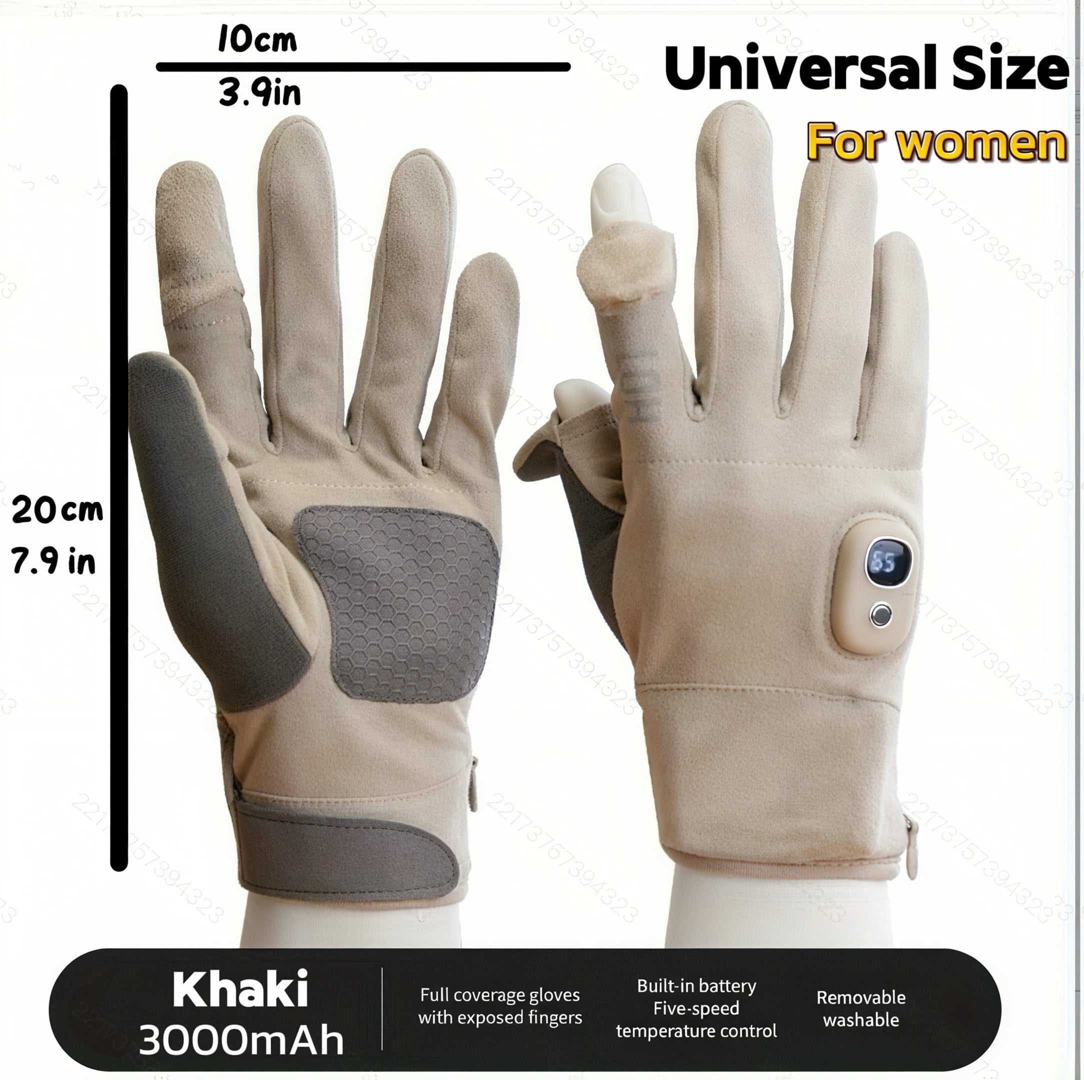 Electric Heated Gloves 3000mAh Rechargeable Hand Warmer Gloves Detachable Fingers 3 Heat Settings Washable Battery Heated Gloves for Cycling Gaming Outdoor Winter Men Women