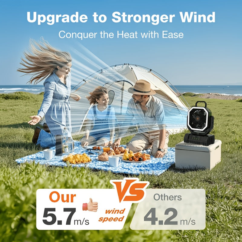 20000mAh Rechargeable Camping Fan 59-Hour Runtime Oscillating Tent Fan with Remote LED Lantern 4 Speeds USB Charging for Outdoor Patio Garage Power Outage Green Pink Orange