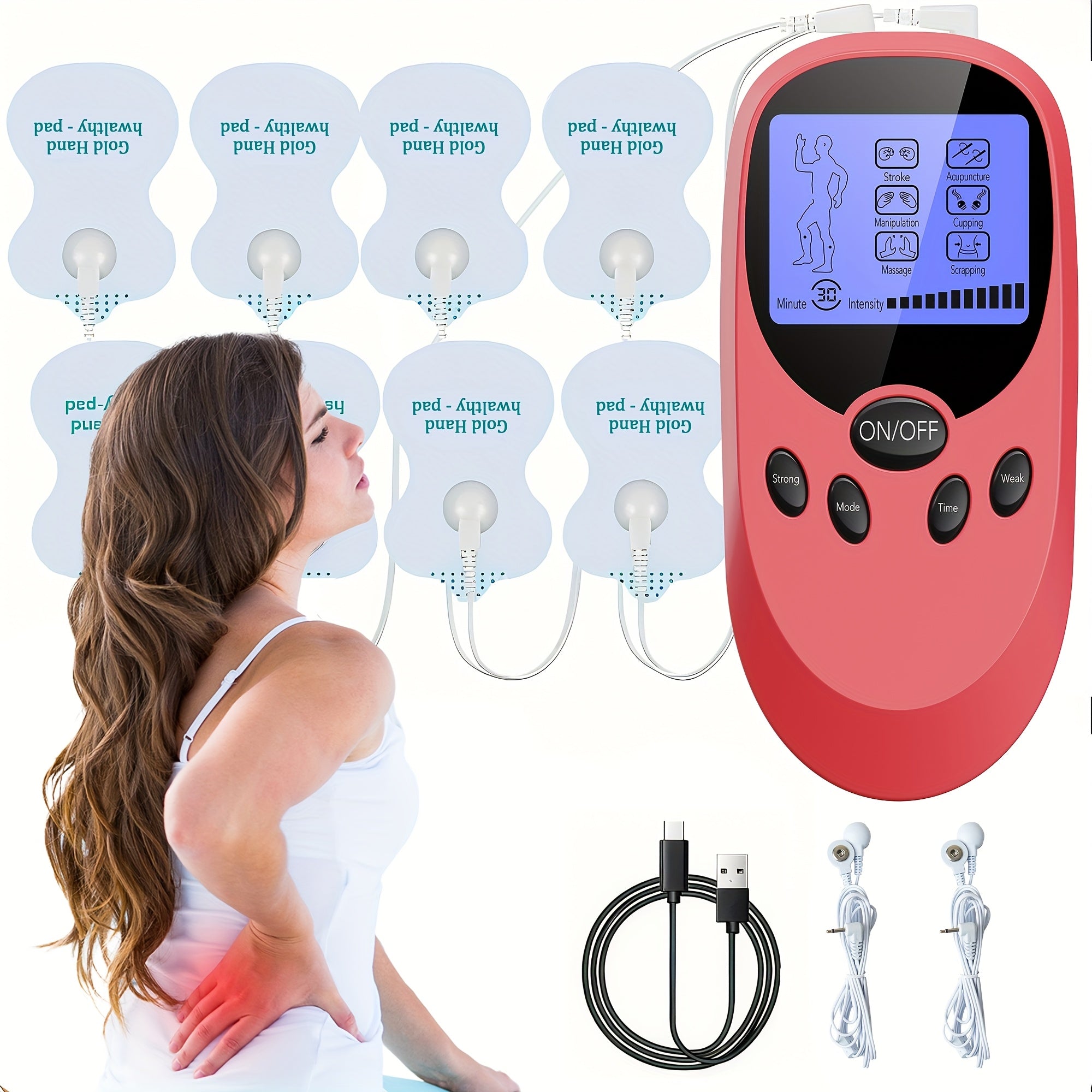 TENS EMS Dual Channel Muscle Relief Pulse Massager - 8 Electrodes, 6 Modes, Pain Relief for Shoulders, Back & Knees, Portable Electric Muscle Stimulator for Recovery & Relaxation