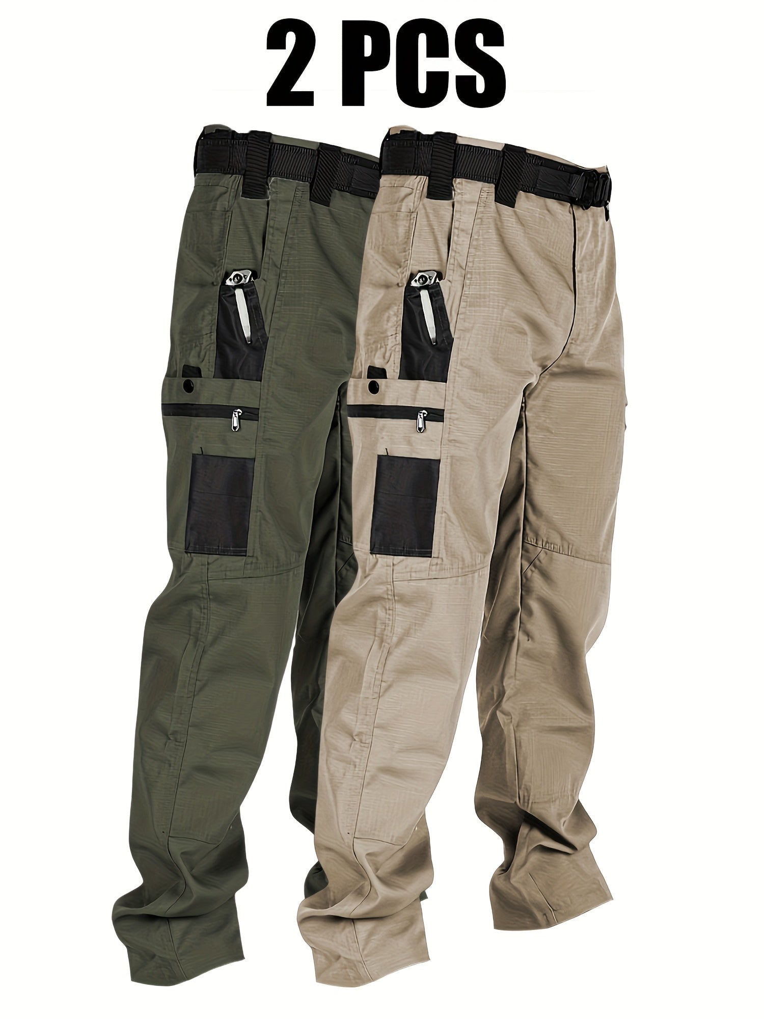 2-Pack Men's Utility Cargo Pants – Lightweight Tactical Workwear with Stretch Ripstop Fabric, Multi-Pocket Design, Sizes S-XXXL, 6 Color Combinations