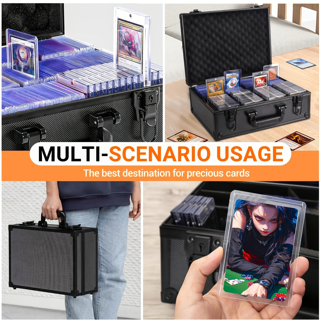 Trading Card Toploader Storage Box – Holds 600+ Cards Fits 3x4 35PT Rigid Card Holders with 18 Dividers & 6 Foam Stoppers for Sports Cards TCG Pokemon Baseball Football Basketball
