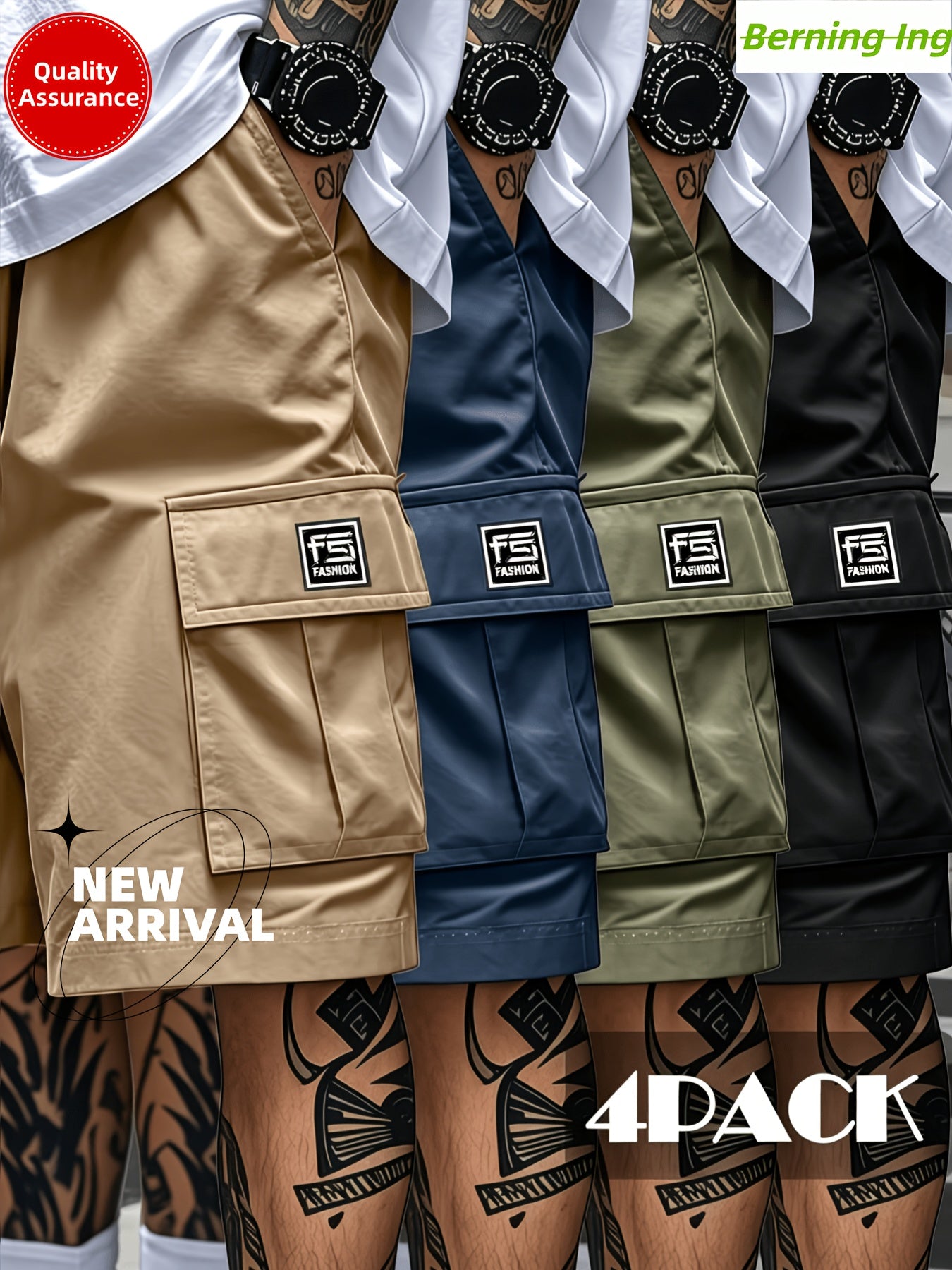 Men's Cargo Shorts 4-Pack Quick Dry Multi-Pocket Elastic Drawstring Waist Loose Fit – Athletic Shorts for Gym Fitness Golf Hiking Outdoor S-XXXL