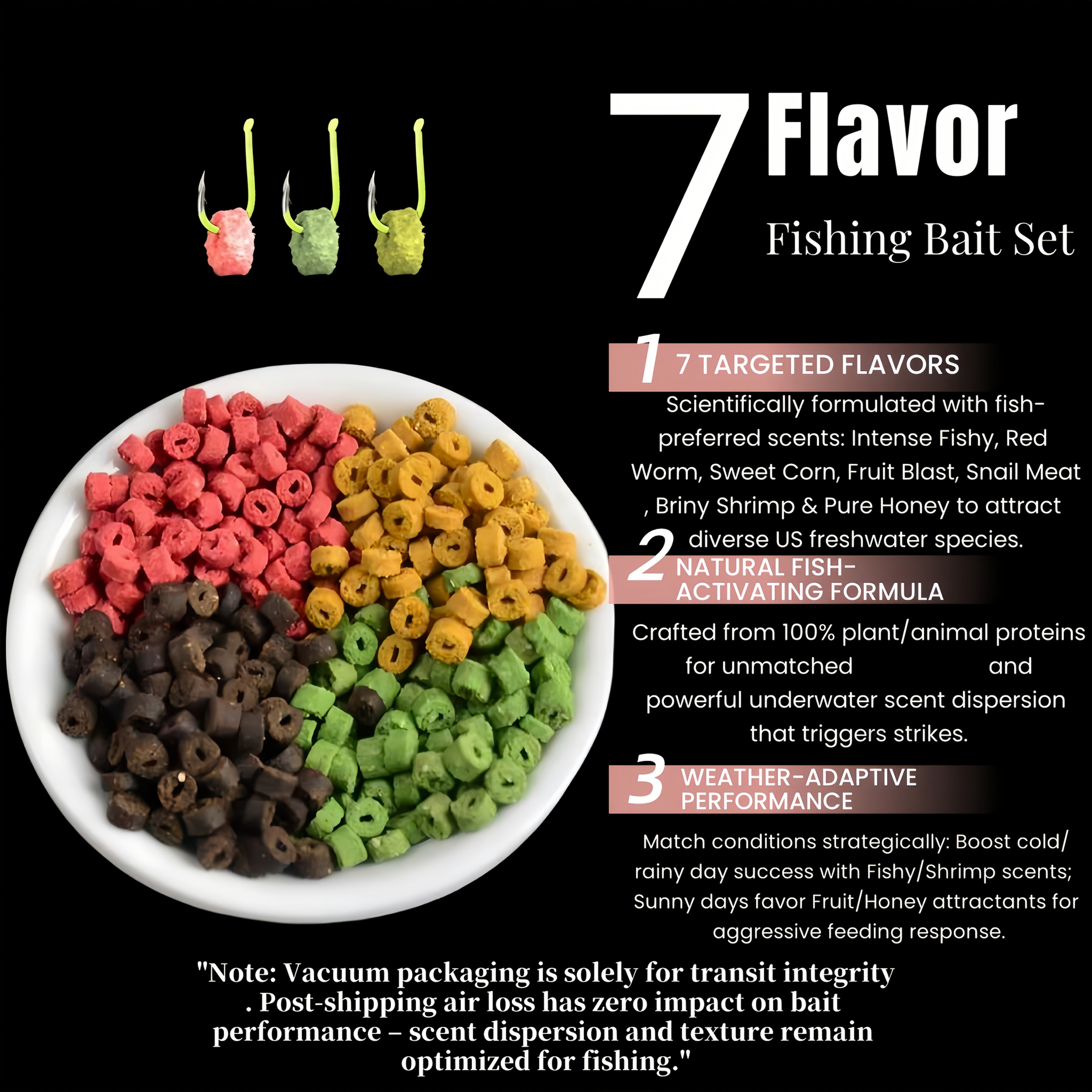 Red Worm Pellets Fishing Bait 7 Packs/Box – Hollow Carp Bait & Catfish Bait for Freshwater Fishing, High-Attraction Worm Scent Pellets for Bass, Trout & Bottom Feeders