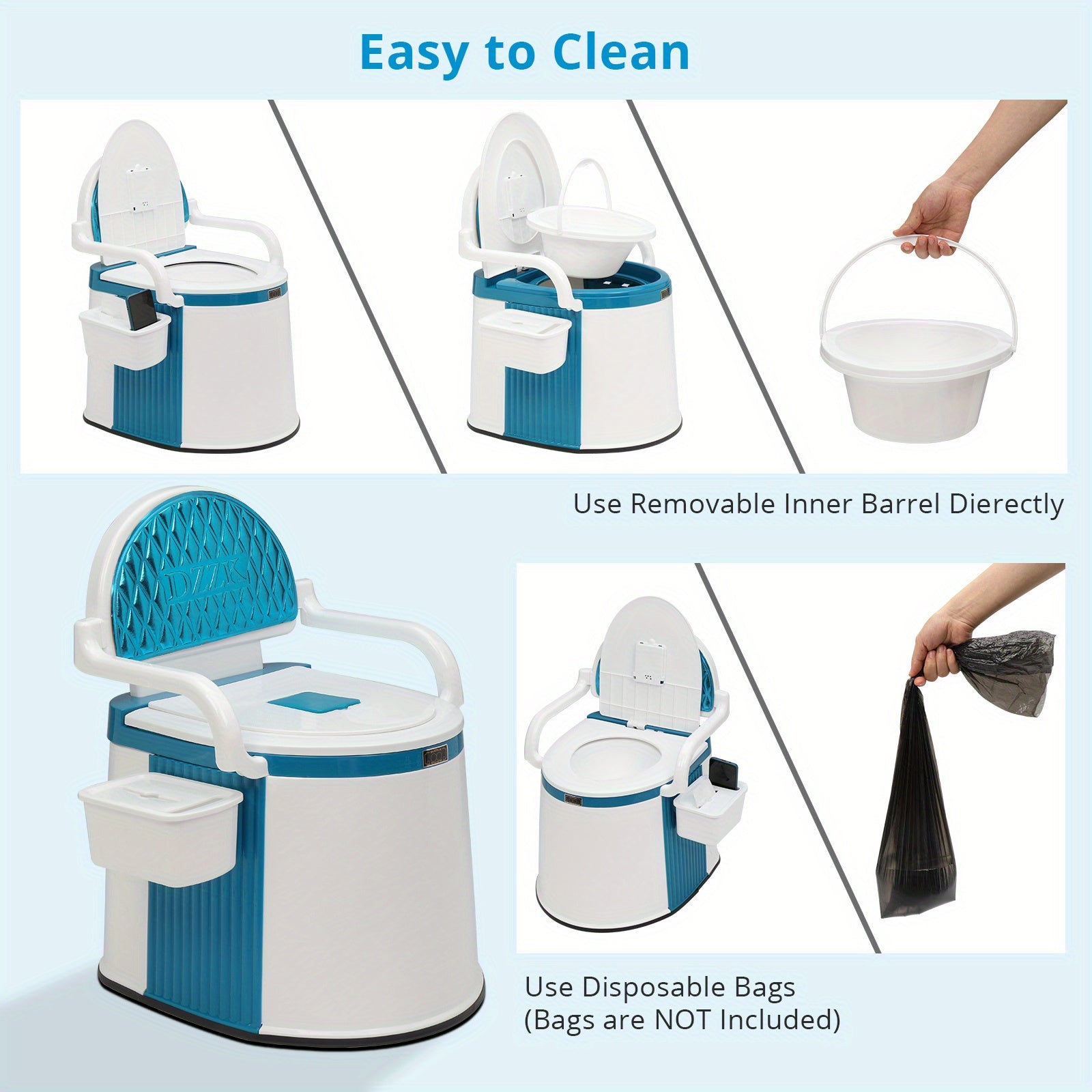 Portable Camping Toilet with Backrest & Handrails – 350LB Capacity, Detachable 6-8 Gallon Bucket, Odor-Control Lid, Lightweight Commode for Camping, RV, Boat & Medical Use