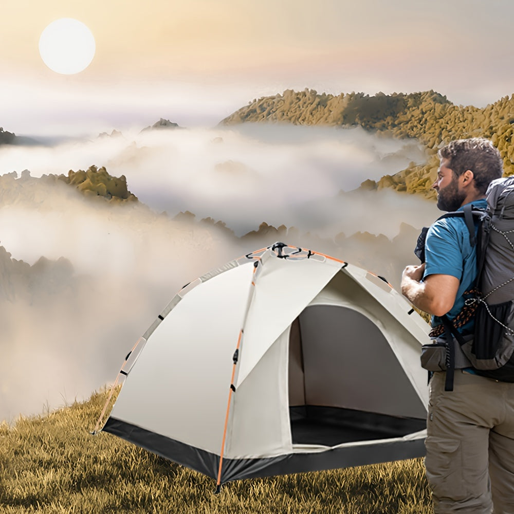 Automatic Pop-Up Camping Tent for 2-4 People – Foldable Portable Outdoor Shelter, Windproof & Sunproof with Two Doors, No Windows or Two Windows Options