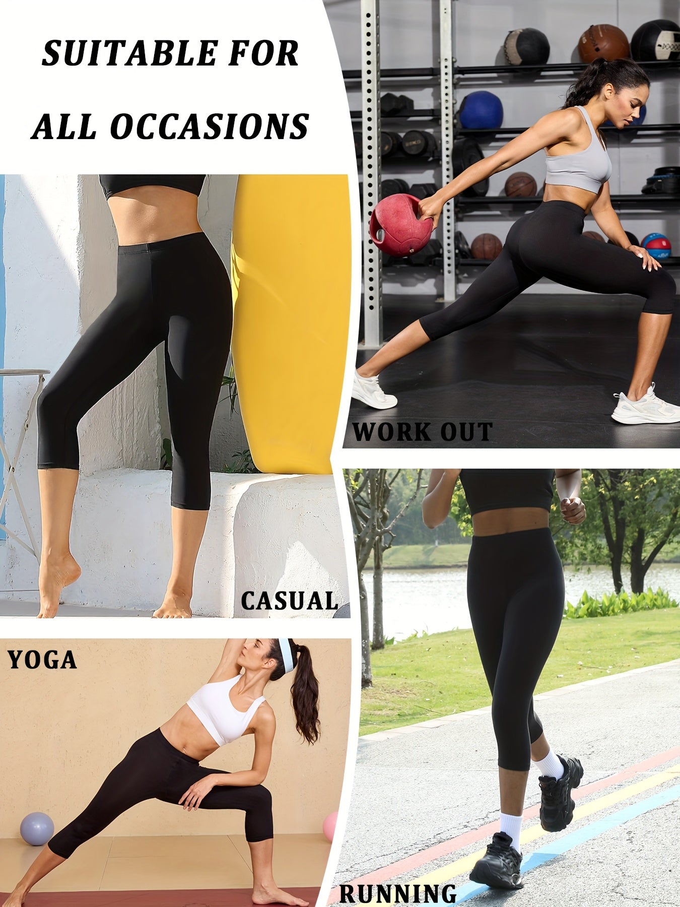 Capri Pants for Women 5-Pack High Stretch No See-Through Skinny Fit Yoga Leggings Sports Workout Pants Soft Fabric Sizes XS-XXL Mixed Colors