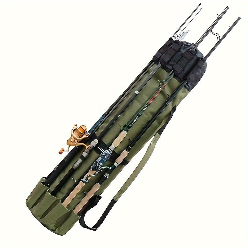 Fishing Rod Bag Large Capacity Foldable Multifunctional Gear Carrier Case with Two Lead Weights Durable Freshwater Saltwater Rod Holder Handbag Fishing Gift