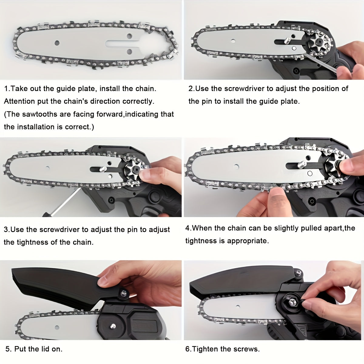 6-Inch Mini Chainsaw Cordless - Rechargeable Lithium Battery with Adjustable Chain, Safety Lock & Splash Guard, Multiple Bundle Options for Garden Branch Trimming, Tree Pruning & Gift