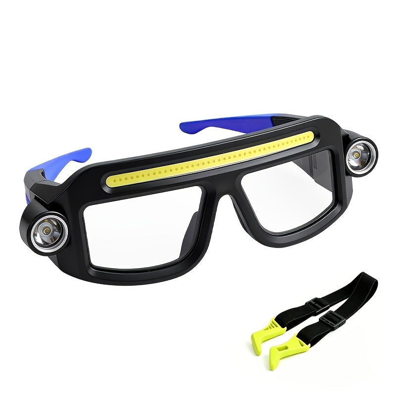 LED Headlamp Head Torch with Rotatable Beam Adjustable Brightness Strobe Mode for Night Running Cycling Fishing Camping Glasses Light Head Mounted Flashlight Yellow Blue