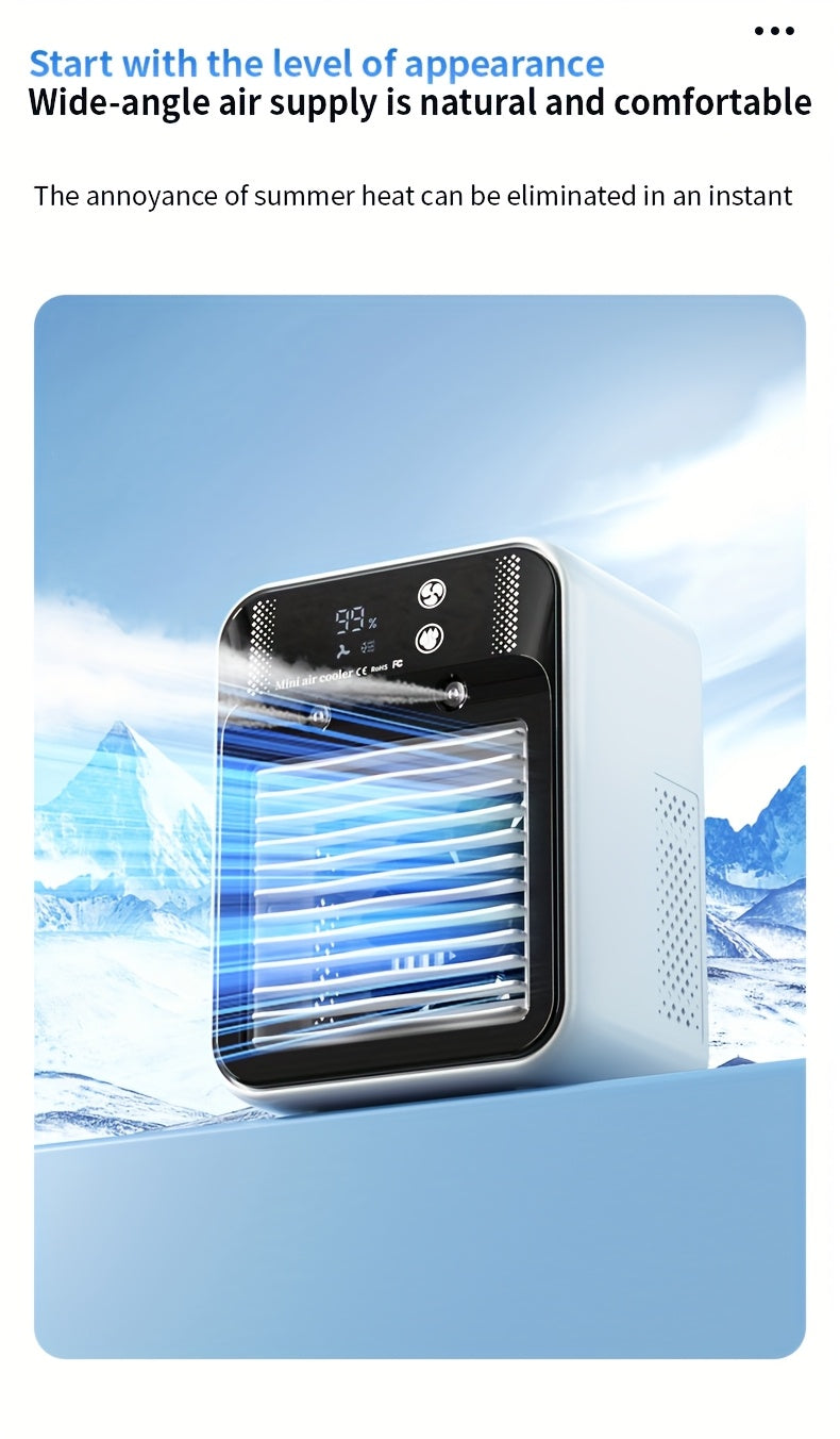 Portable Air Conditioner Fan - 6000mAh Rechargeable Personal Cooling Fan, USB-C Charging, 2 Wind Speeds & 2 Wind Modes, Touch Control, Indoor Outdoor Portable Mini AC Fan for Home, Office & Travel
